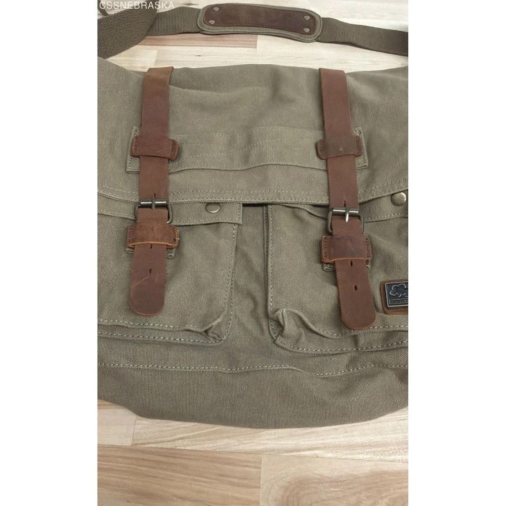 S.C. Cotton Olive Green Vintage 1038 Canvas Leather Messenger Bag Large NWT